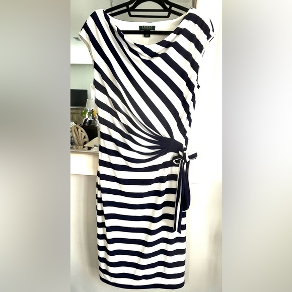 Ralph Lauren Navy & White Striped Tie-Waist Midi Dress - Picture 2 of 12